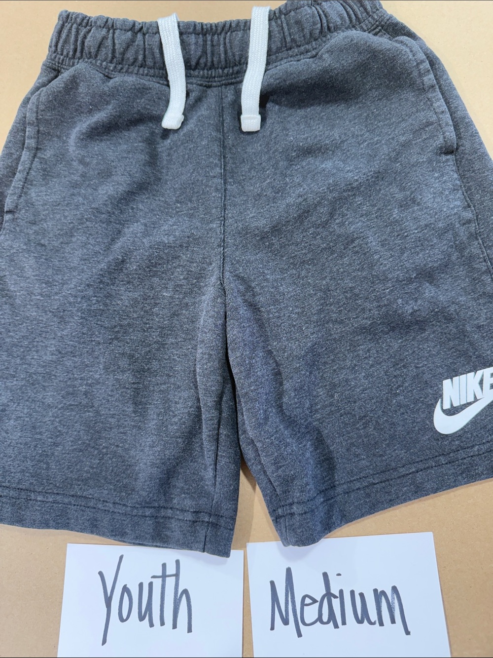 Nike Youth Charcoal Gray Drawstring Logo Shorts